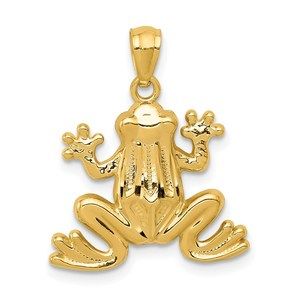 14K Yellow Gold Polished Frog Necklace Charm Pendant, Unisex